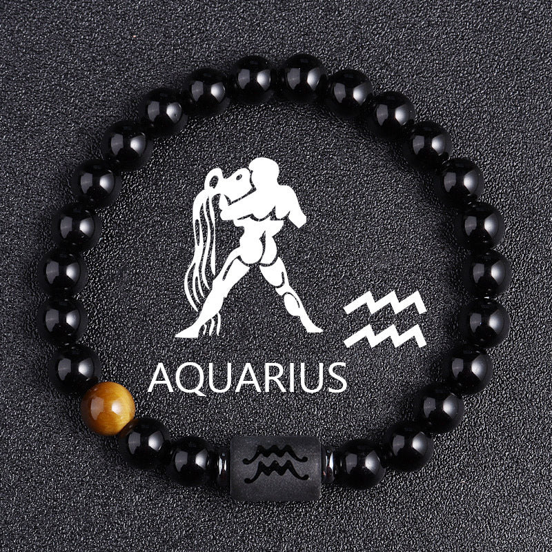 Armband aus schwarzem Glas mit Tigerauge der zwölf Sternbilder