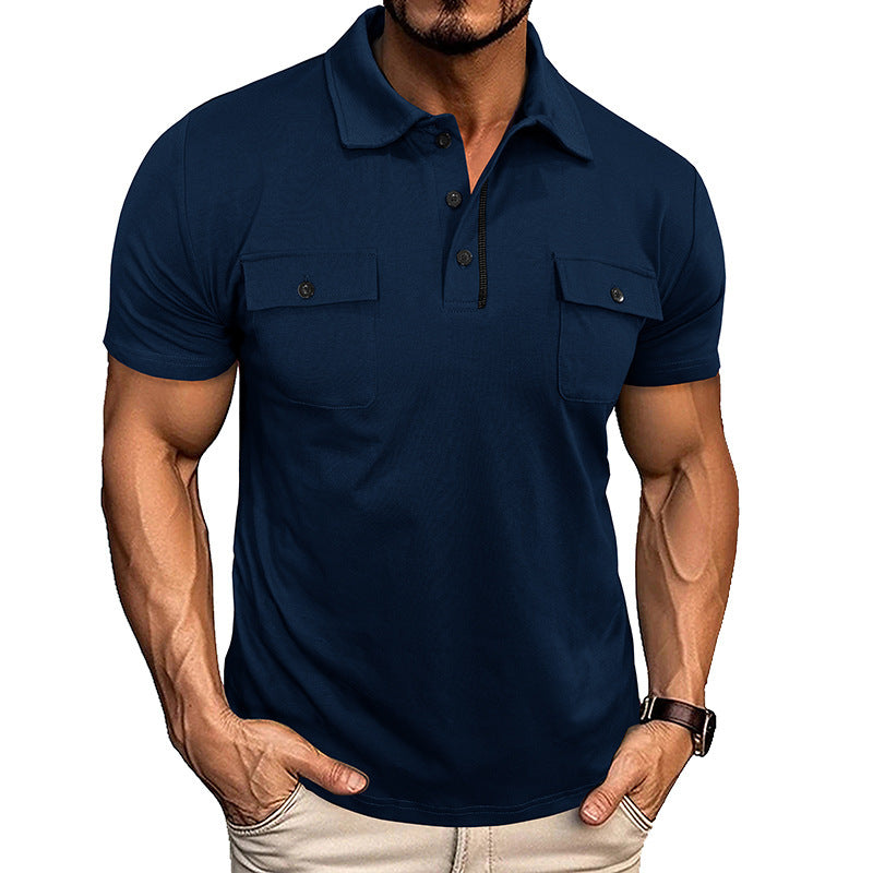 Polo Shirt With Pockets in Navy Blue, Outdoor Fashion Style