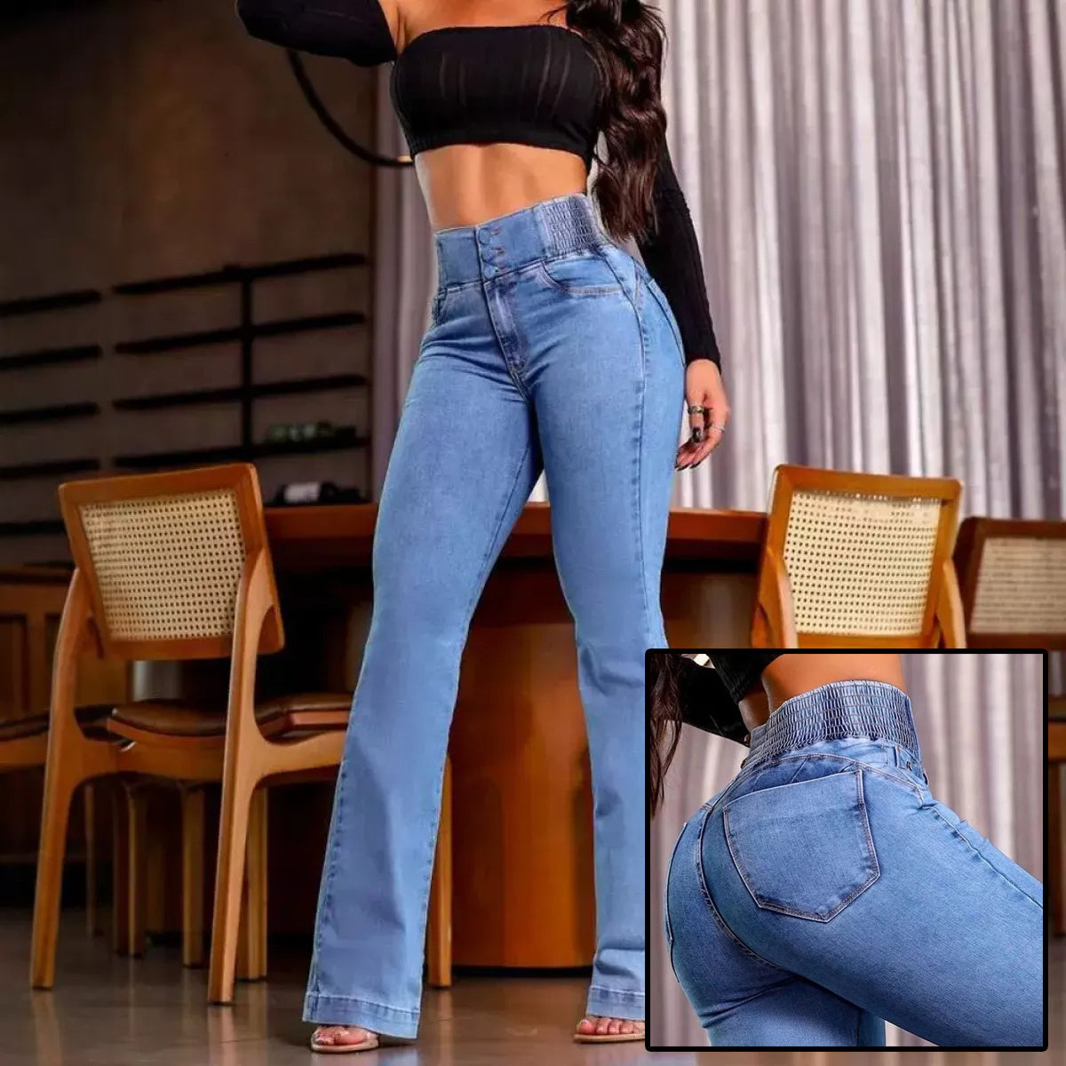 Elegant Female Bottom Back High Waist Jeans - Swefashionstore