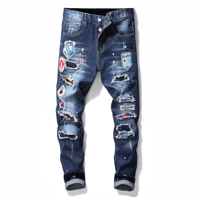 DENIM jeans famous D2 zipper blue hole Pencil Pants