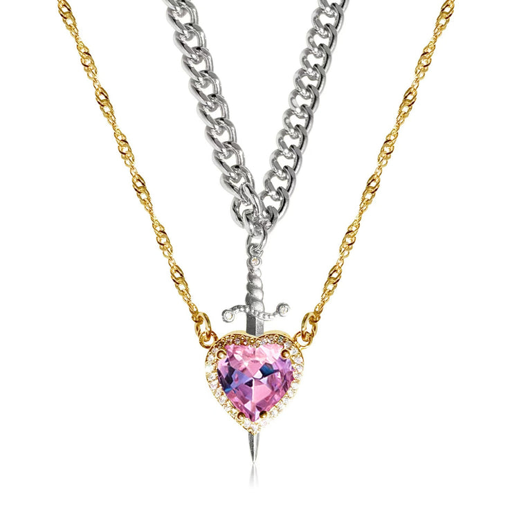 Heart And Sword Necklace Set - Swefashionstore
