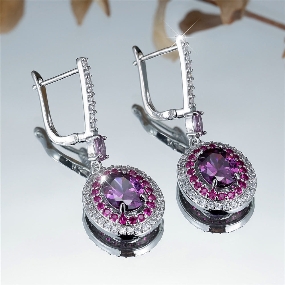 Entry Lux Colored Gems Egg-shaped Main Stone-Edge White Diamond Earrings