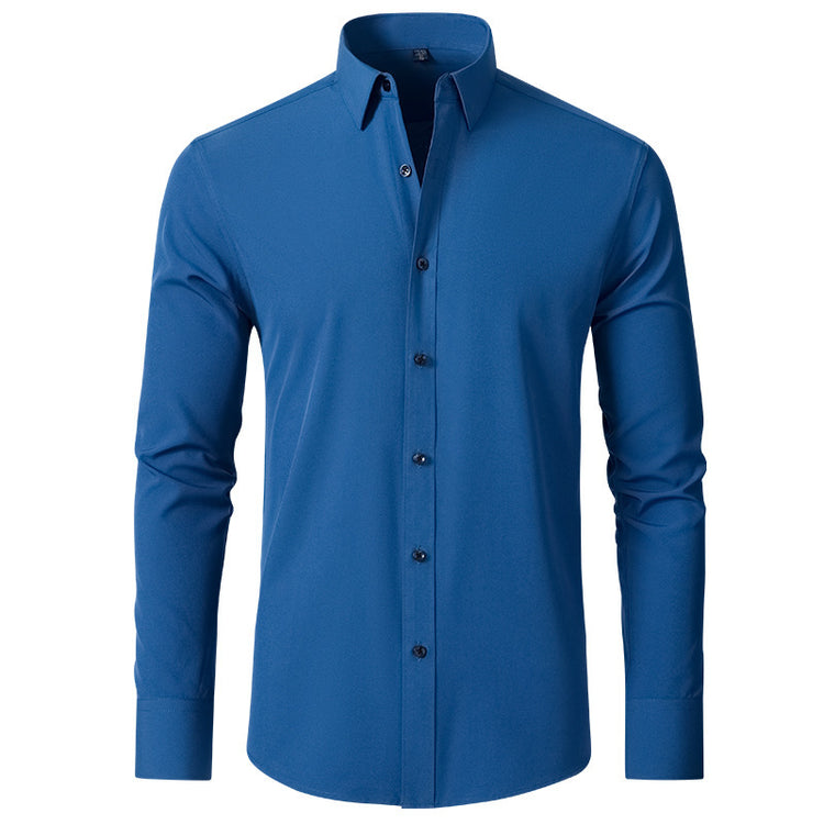 Solid Long Sleeve Shirt Fashion Slim Lapel Button Office Business Shirt Men&