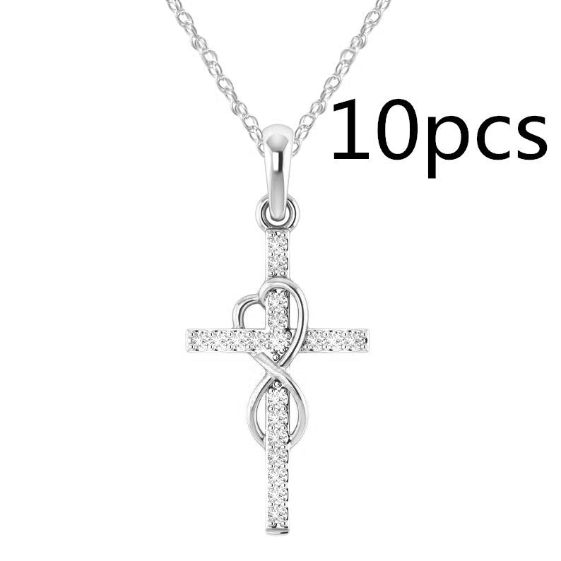 Alloy Pendant With Diamond And Eight-character Cross Necklace - Swefashionstore