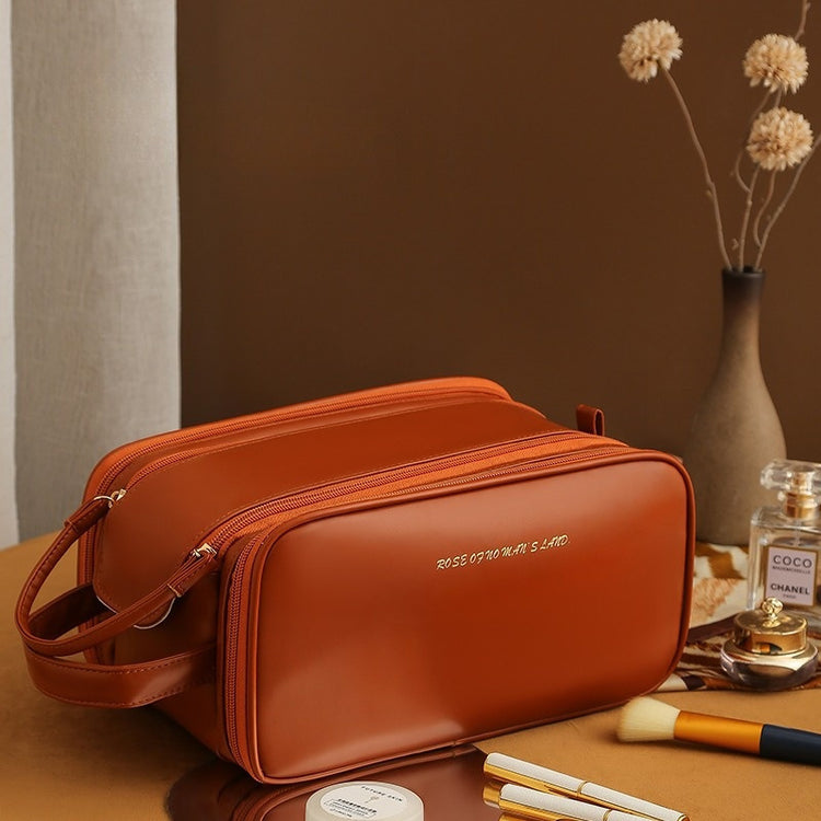 Three-layer Double Zipper U-shaped Design Cosmetic Bag Fashion High Capacity Make Up Bags Portable Pu Leather Storage Bag For Skin Care Products - Swefashionstore