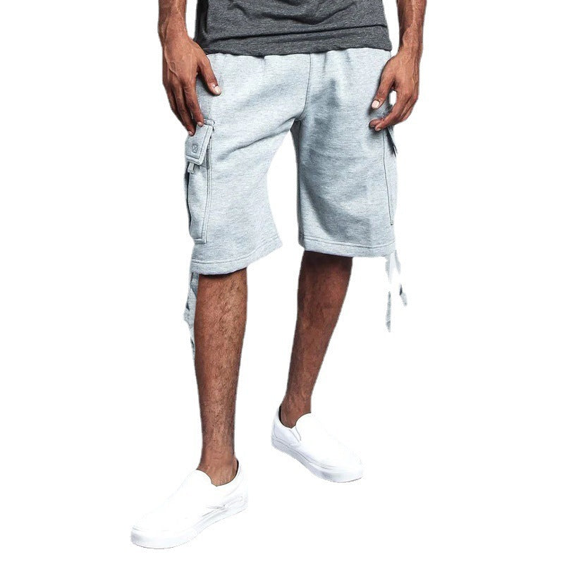 Men's CASUAL Five-point OVERALLS Multi-pocket Loose Straight Shorts
