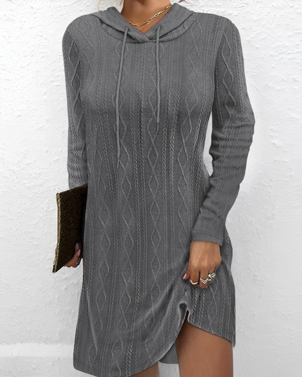 Long Sleeve Hooded Pullover Knitted Dress For Women - Swefashionstore