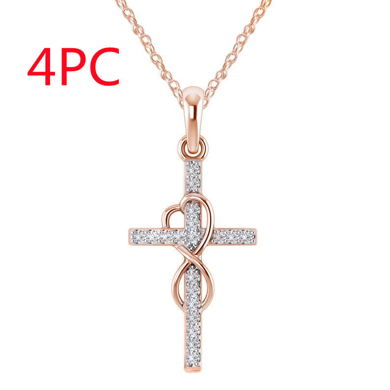 Alloy Pendant With Diamond And Eight-character Cross Necklace - Swefashionstore