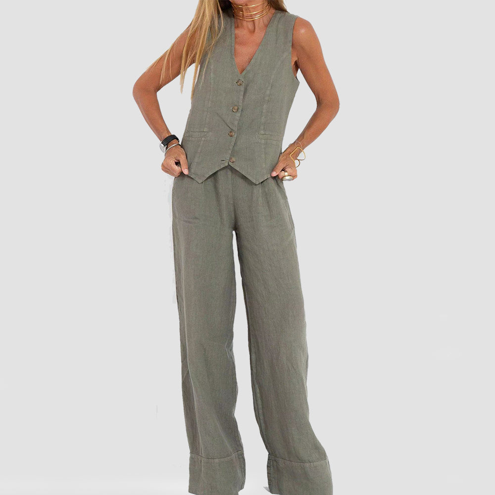 Summer Vest Suits V-neck Straight Trousers