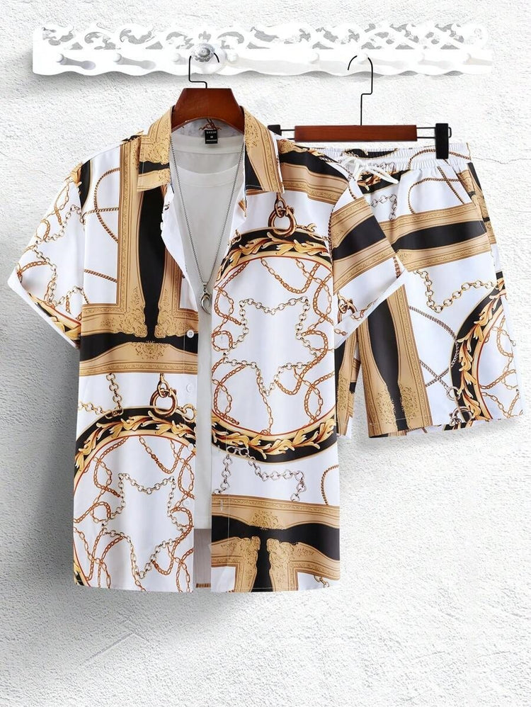 GOLD FASHION Chain 3D Digital Printing Shirt Shorts Suit - Swefashionstore