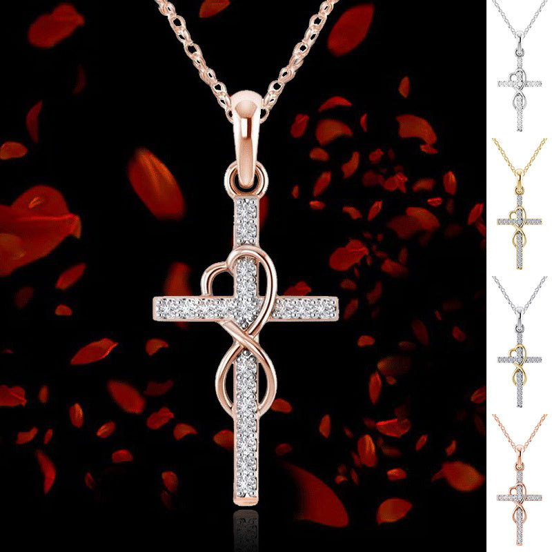 Alloy Pendant With Diamond And Eight-character Cross Necklace - Swefashionstore
