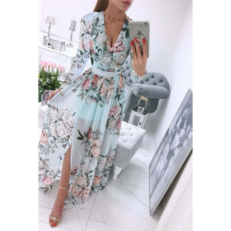 Long Sleeve Chiffon Printed BOHEMIAN Dress Women - Swefashionstore
