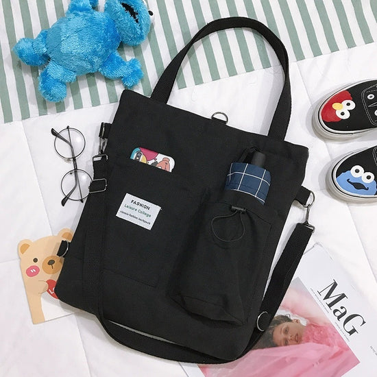 Harajuku Canvas Handbag With Pockets - Swefashionstore