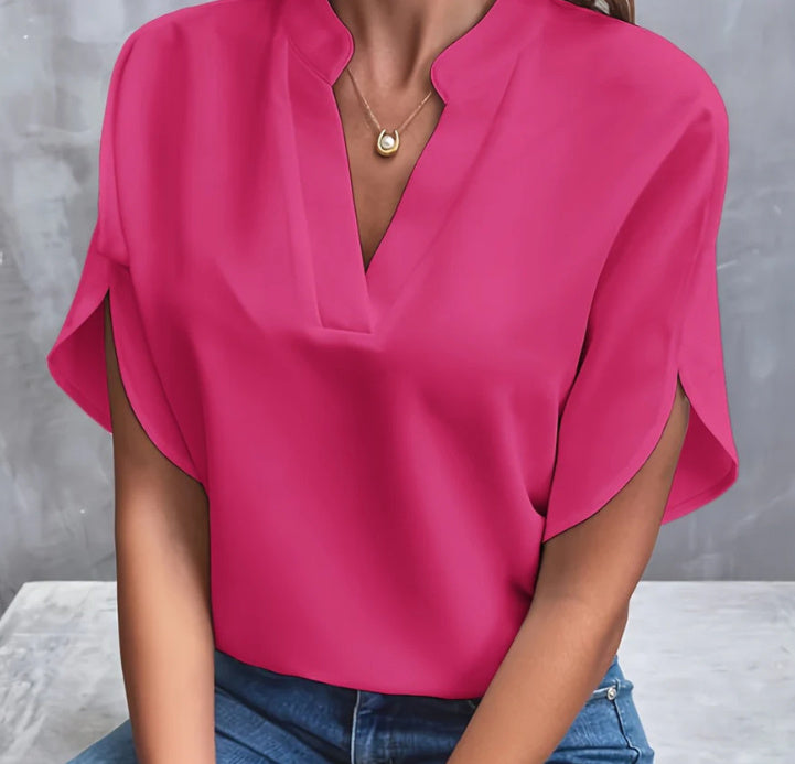 SUMMER Short-sleeved CHIFFON V-neck Shirt
