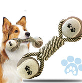 Pet Dumbbell Rope Tennis Ball Chew Toys Teeth Cleaning - Swefashionstore