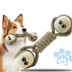 Pet Dumbbell Rope Tennis Ball Chew Toys Teeth Cleaning - Swefashionstore