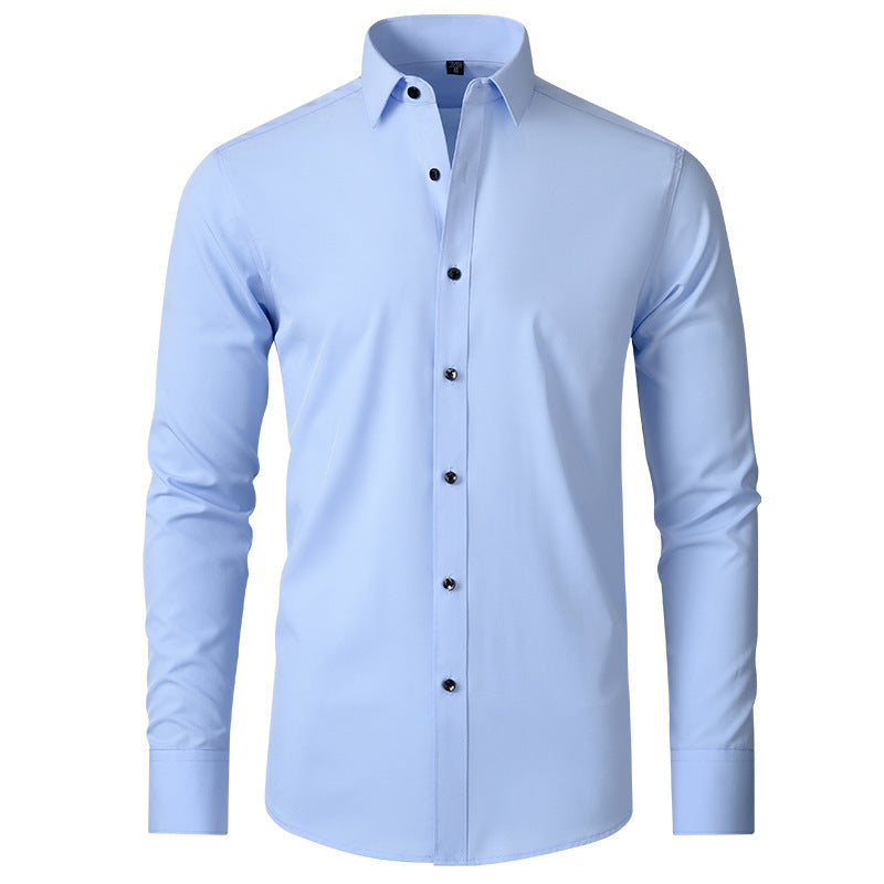 Solid Long Sleeve Shirt Fashion Slim Lapel Button Office Business Shirt Men&