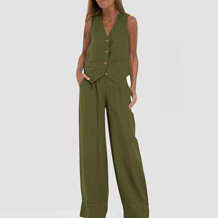 Summer Vest Suits V-neck Straight Trousers - Swefashionstore