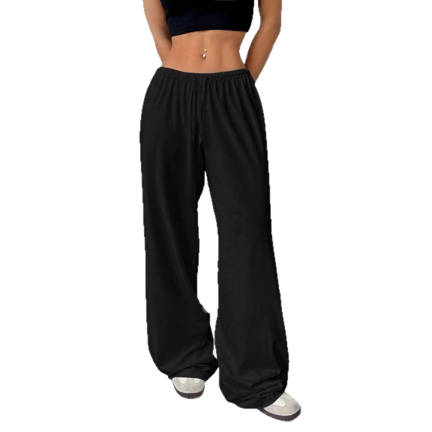 Trousers Elastic Waistband Lace-up Wide-leg Casual Pants - Swefashionstore