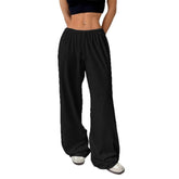 Trousers Elastic Waistband Lace-up Wide-leg Casual Pants - Swefashionstore