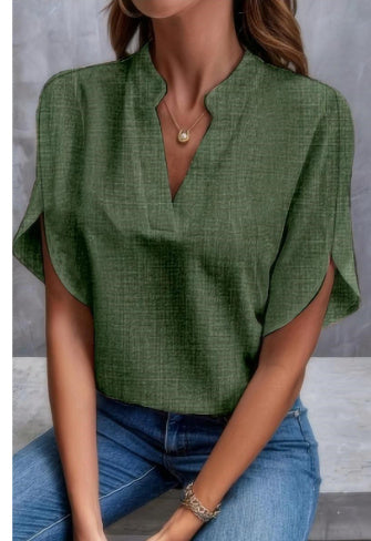 SUMMER Short-sleeved CHIFFON V-neck Shirt