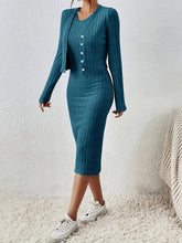 Front Button Cropped Top And Slim Fit Dress - Swefashionstore