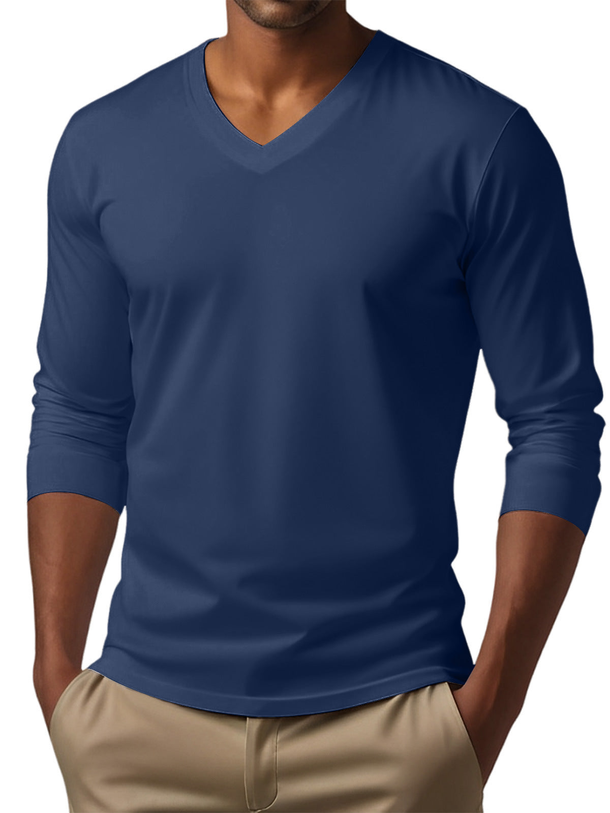 Men's versatile long sleeve pullover in navy blue.
