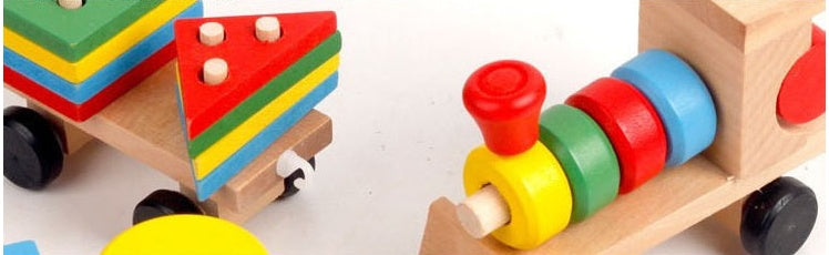 WOODEN Train Three-section TRACTOR Puzzle Educational Toys