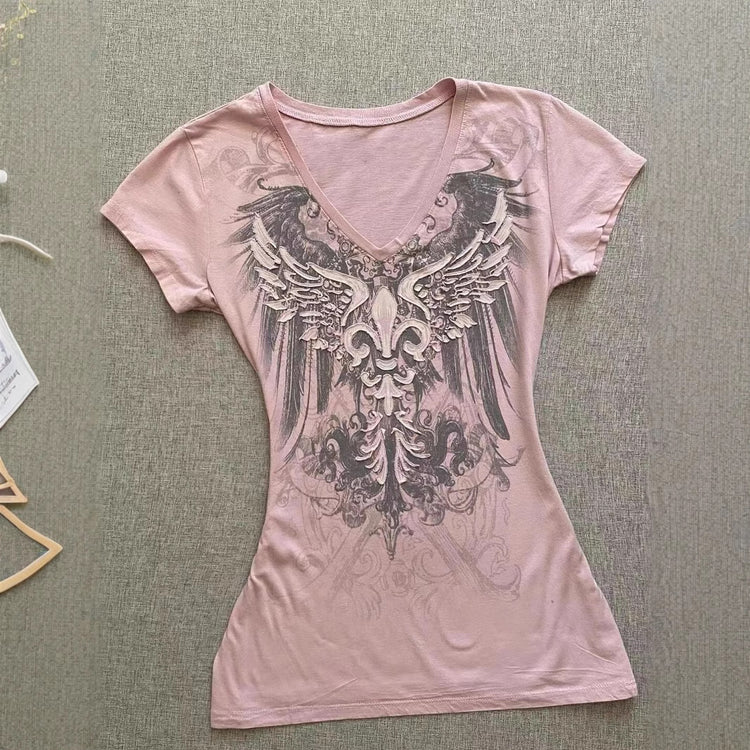 American Retro V-neck Short Sleeve - Swefashionstore