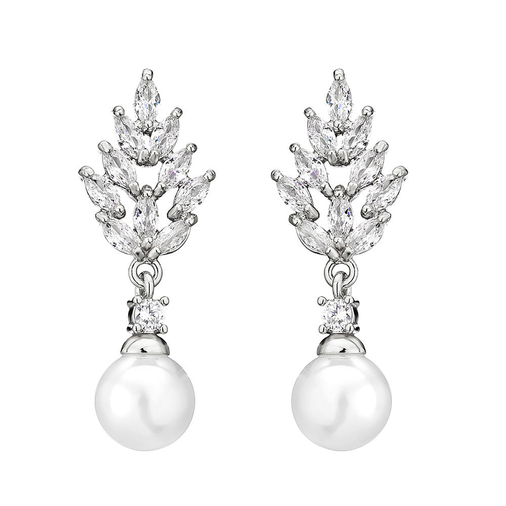 Stylish And Simple Personality Micro Inlaid Zircon Pearl Earrings - Swefashionstore