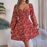 Fashion Floral Print Lantern Sleeve Dress - Swefashionstore