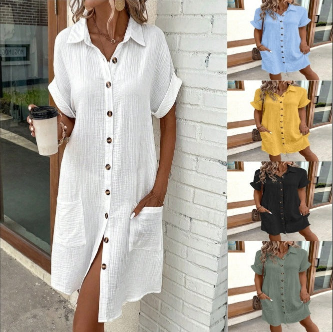 Summer Short Sleeve Shirt Dress - Swefashionstore