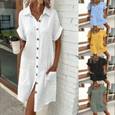 Summer Short Sleeve Shirt Dress - Swefashionstore