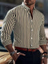 Ins Stripe Printed Long Sleeve Shirt Men Fashion Casual Lapel Button Top Clothing - Swefashionstore