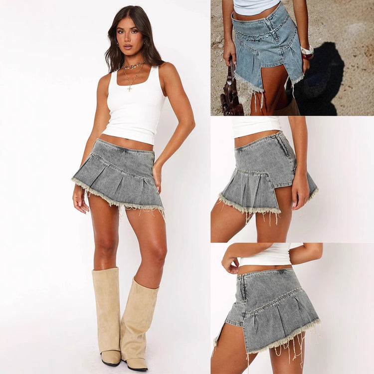 Rivet Irregular Pleated A- Line Women&