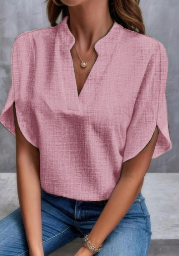 SUMMER Short-sleeved CHIFFON V-neck Shirt