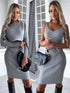 Women Suit with Solid Stripe Long-Sleeved Top and Skirt for Stylish Elegance - Swefashionstore