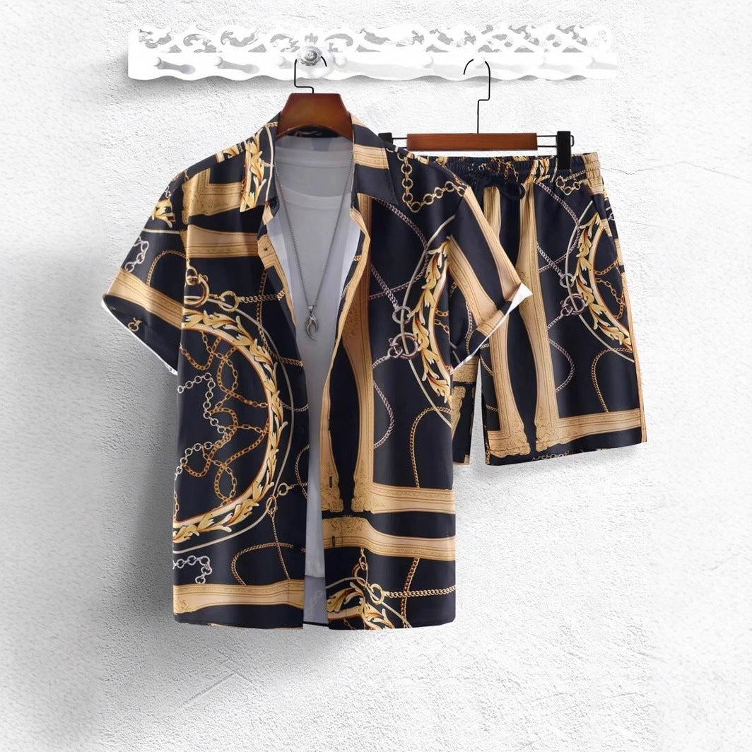 GOLD FASHION Chain 3D Digital Printing Shirt Shorts Suit - Swefashionstore