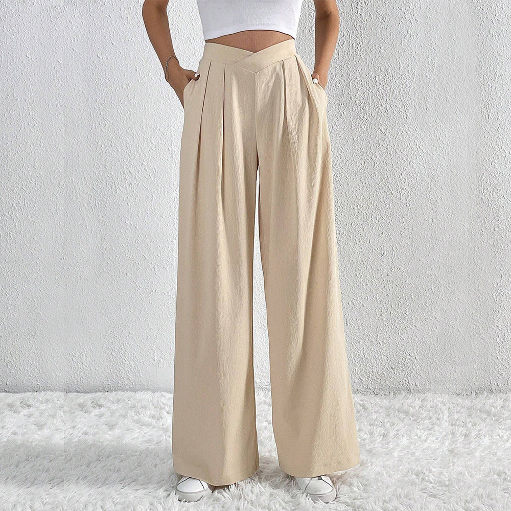 Summer New Solid Color Pleated Casual Wide-leg Pants - Swefashionstore