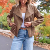 Fashion Casual Short Motorcycle Suede Jacket - Swefashionstore