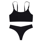 Women Seamless Bra Set Thong Low Waist Panties Wire Free Bra Female Underwear Set - Swefashionstore