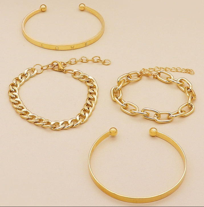 Simple And Smooth C-shaped Hollow Chain Bracelet Set - Swefashionstore
