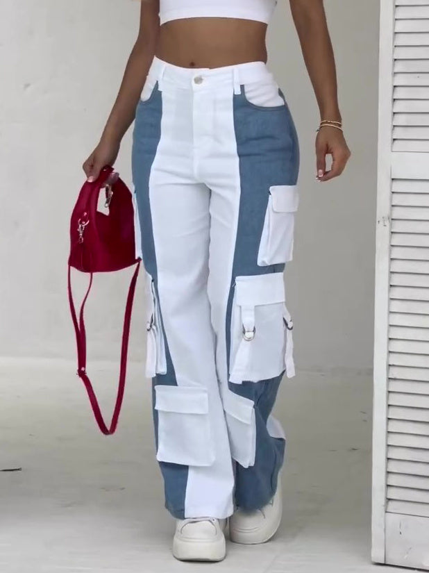 Patchwork Contrast Pocket CARGO Jeans - Swefashionstore