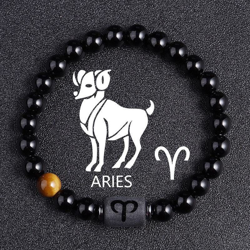 Twelve Constellation Black Glass Tiger-eye Bracelet - Swefashionstore