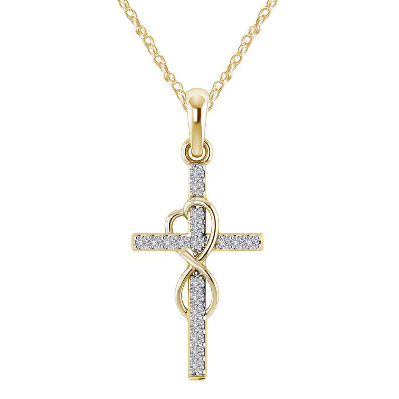 Alloy Pendant With Diamond And Eight-character Cross Necklace - Swefashionstore