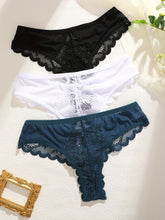 3 Pcs Breathable Sexy Lacy Trim Briefs, Semi-Sheer Thong Women&