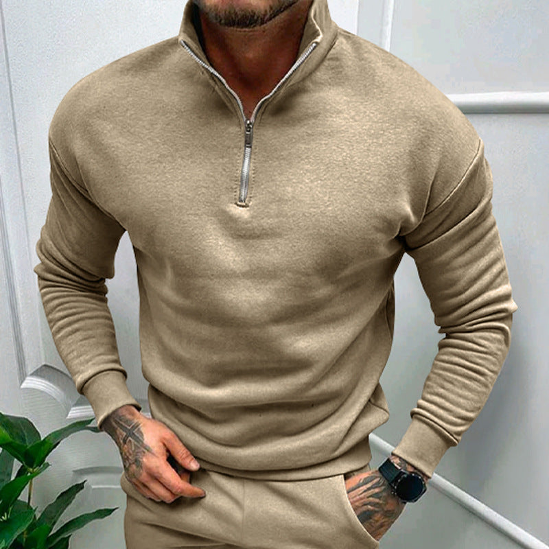 Solid Color Zipper Sweatshirt Men&