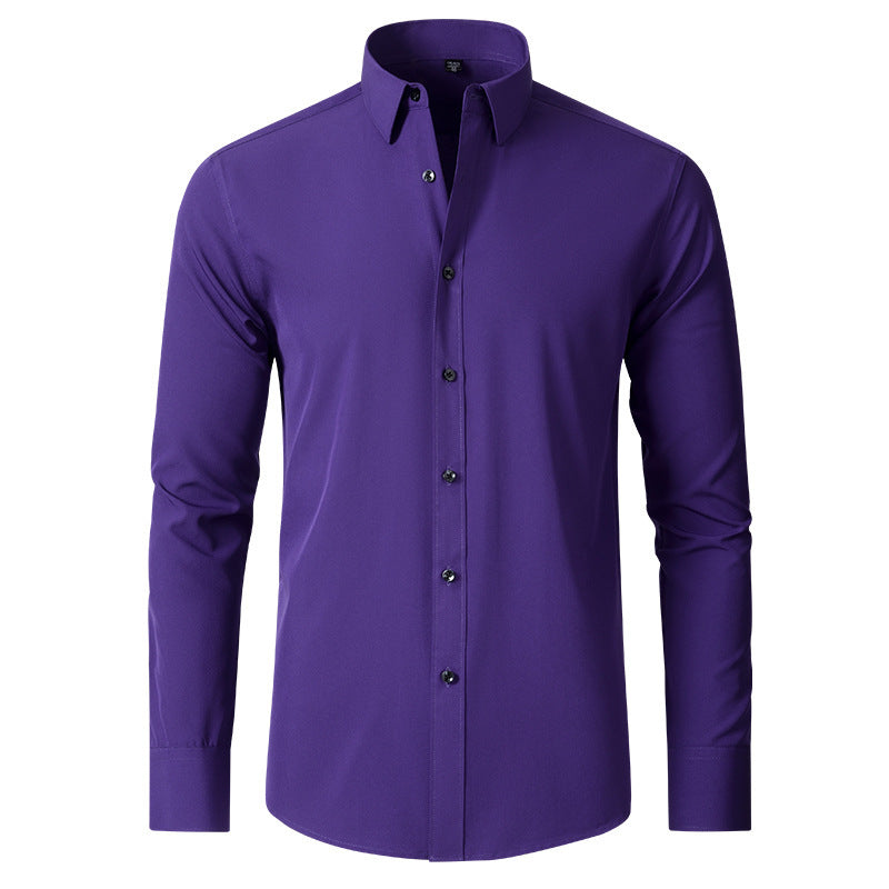 Solid Long Sleeve Shirt Fashion Slim Lapel Button Office Business Shirt Men&