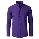 Solid Long Sleeve Shirt Fashion Slim Lapel Button Office Business Shirt Men&