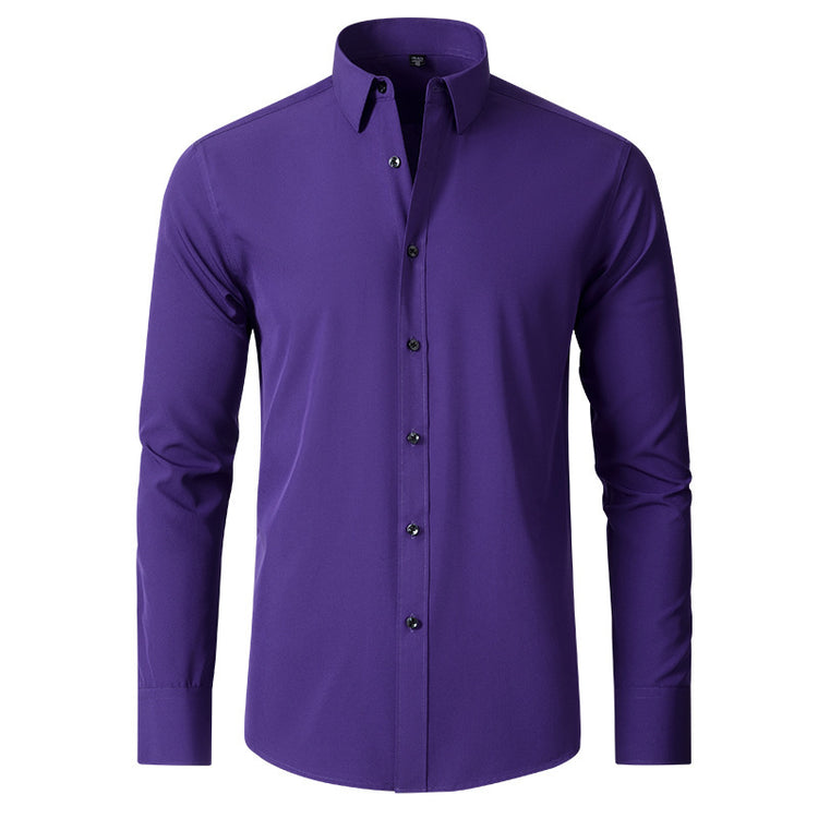Solid Long Sleeve Shirt Fashion Slim Lapel Button Office Business Shirt Men&
